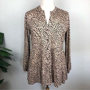 NEW Wonderly Leopard Print Button Front V Neck Tunic-SZ-1X